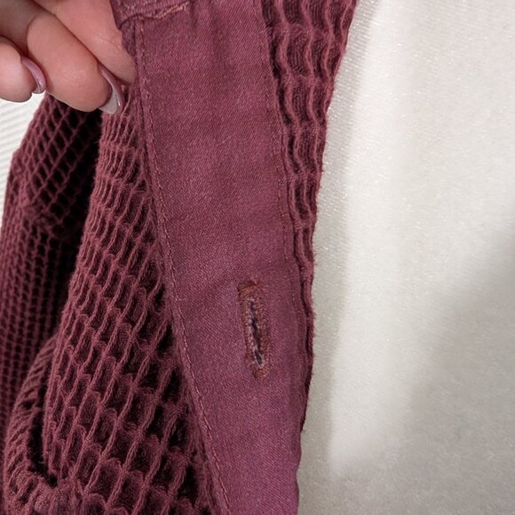 PAPER LABEL Oversized Waffle Button Down Shirt Burgundy Cotton Size Large - Picture 11 of 13